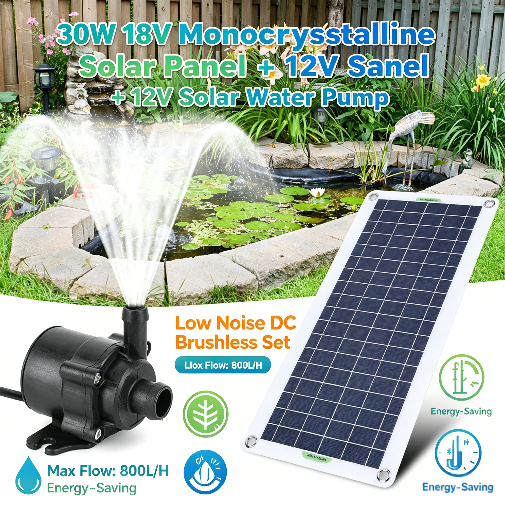 Solar Pool Pump Kit - 30W 18V Solar Panel With 800L/H
